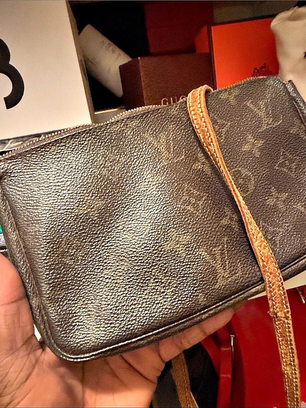 Louis Vuitton Monogram Pochette Accessoires Crossbody Bag Brown